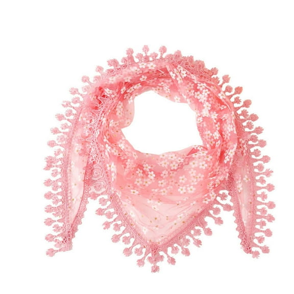 Yanyanz Scarface, Fashion Lace Tassel Sheer Burntout Flower Scarf Shawl, Scarf Pink One Size