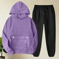 thumbnail image 3 of Bloomae Fashion Hoodie Sweatsuits for Women Trendy Oversized Long Sleeve Hooded Pullover Sweatshirts and Loose Comfy Jogger Sweat Pants Two Piece Outfit Loungewear Sets with Pockets Purple L, 3 of 7