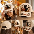 thumbnail image 6 of Fall Embroidered Baseball Cap,Vintage Black Cat Pumpkin Floral Adjustable Trucker Hat,Casual Holiday Accessory for Women Men, 6 of 7