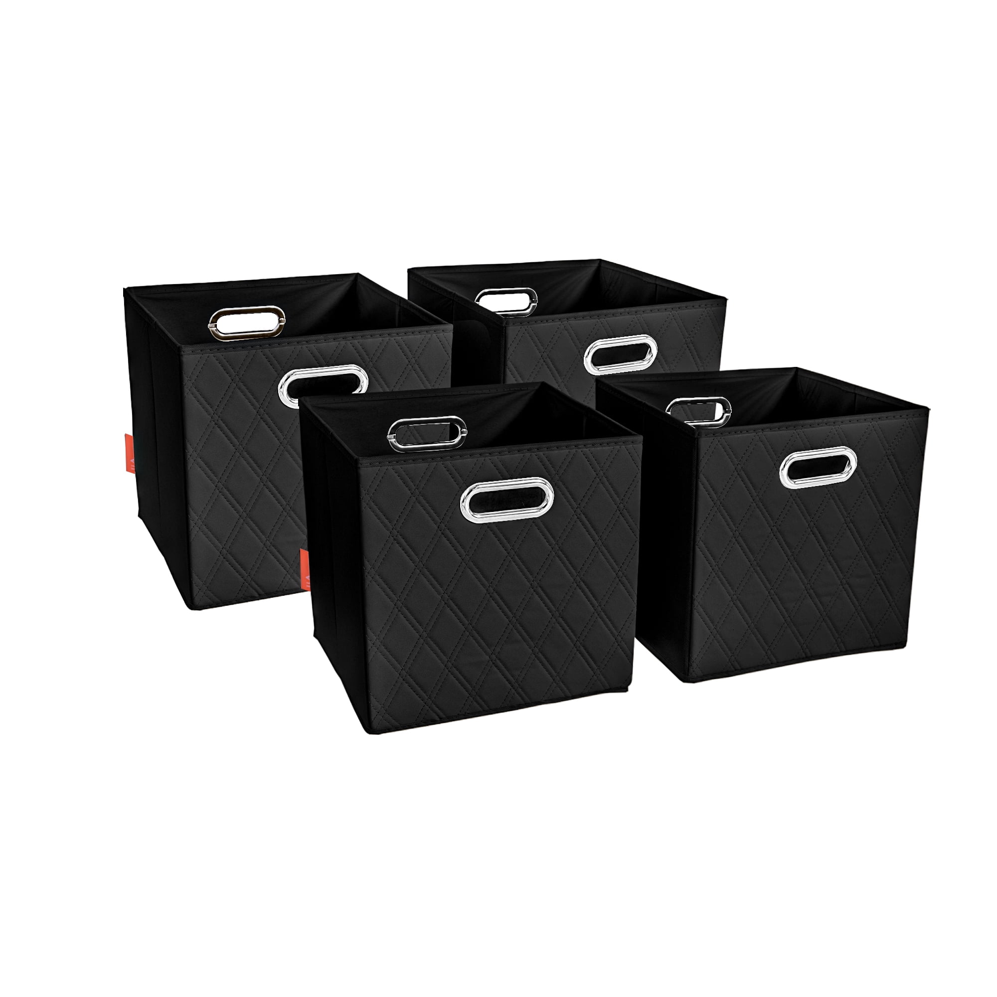 JIAessentials Large 13inch Black Foldable Diamond Patterned Faux Leather Storage Cube Bins Set