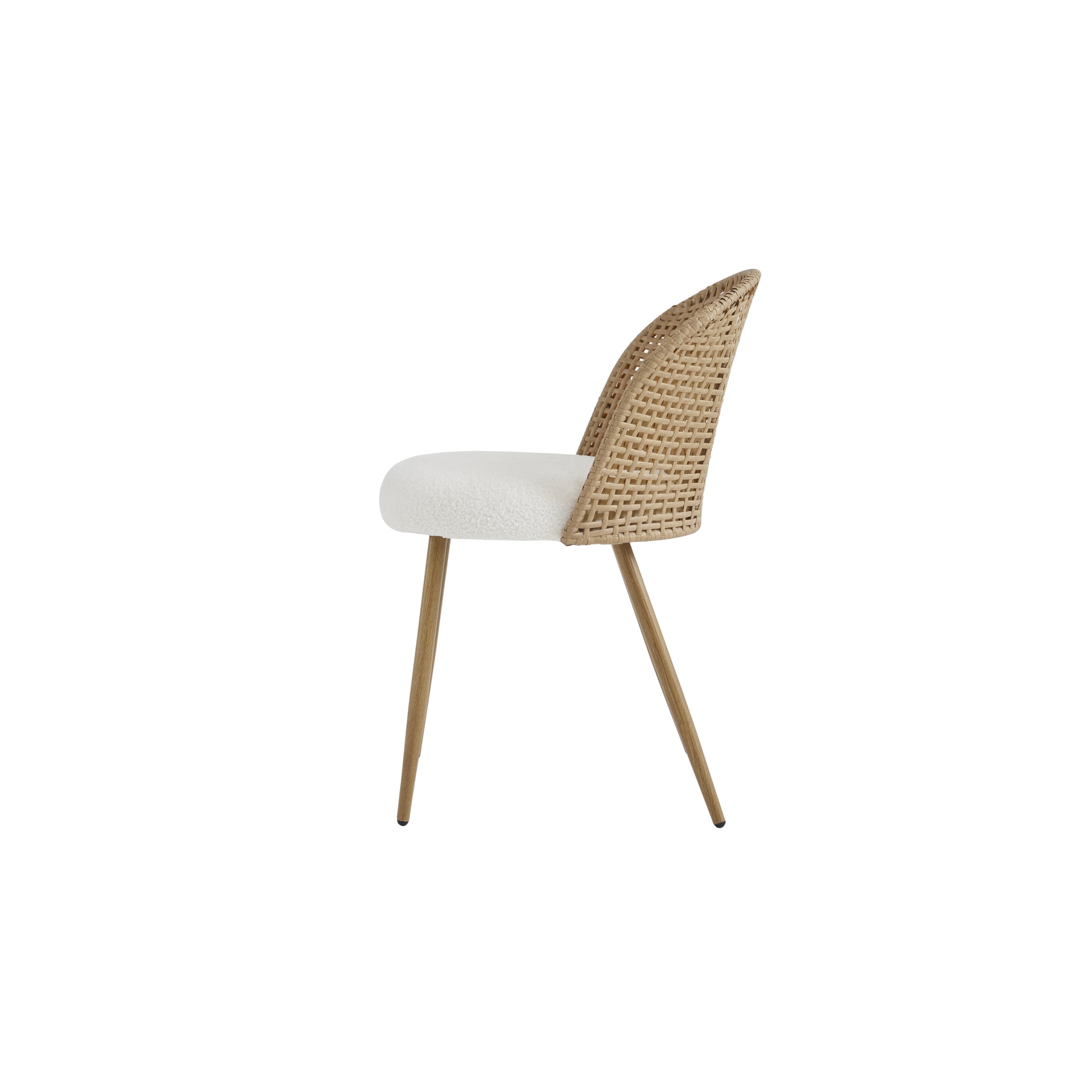Leumius Set of 4 Wicker Dining Chairs, Farmhouse Soft Cushioned Cane Back Kitchen Chair, Sponge Cushion, Bohemian Style Dining Chair with Metal Legs for Home and Kitchen (Brown)