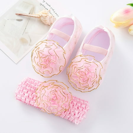 

〖Yilirongyumm〗 Baby Shoes Headband Child Princess Shoes Little Sole Shoes Toddler Shoes Cute Set Soft Flowers Baby