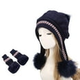 thumbnail image 4 of WREESH Women's Pop-Top Winter Gloves and Printing Warmth Fleece Hats Set 2 Piece Beanie Gloves Set With Beanie Navy, 4 of 5