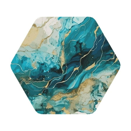 

Matuu Abstract Ocean Currents for Cup Coasters Set of 6 Leather Coasters Desk Coasters for Office Measures 4” x 4” Hexagon