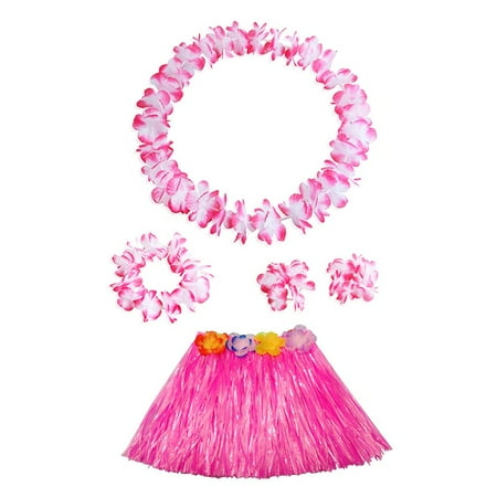 

Belom 1* Women Hawaiian Fancy Dress Grass Straw Skirt Lei Necklace Flower Bra Hula Set