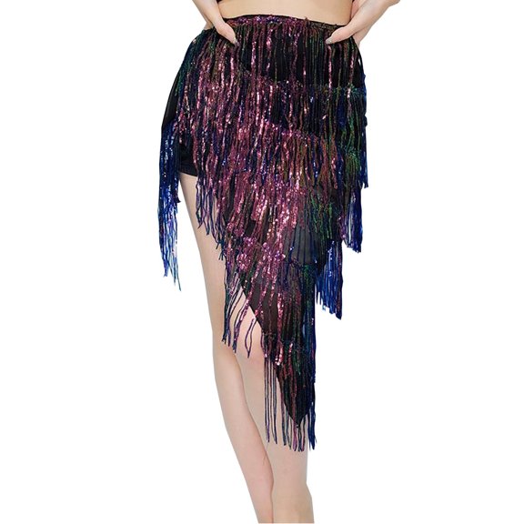 MELDVDIB Womens Sequined Skirts Elastic Waisted Fringe Skirts Summer Elegant Flared Fashion Casual Light Weight Mini Skirts