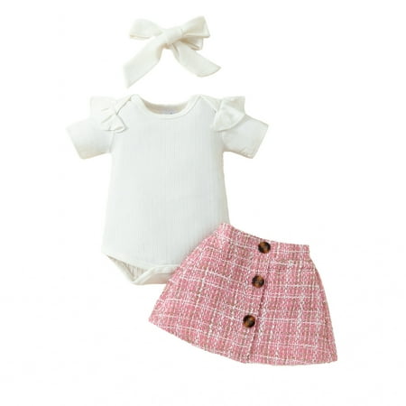 

LEIWAO Outfits For Toddler Girls Toddler Girls Summer Short Sleeve Prints Tops And Skirts Headbands 3Pcs Outfits Clothes Set For Children Clothes Child Street Wear Summer Clothing Set