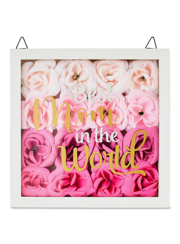 Mothers Day 8in x 8in Roses Hanging Shadowbox Decor, Best Mom in the World-Way to Celebrate