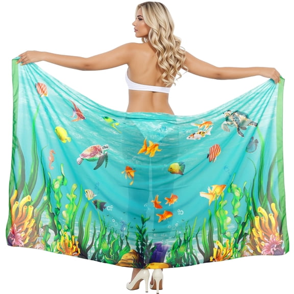 HAPPY BAY Women's Beachwear Sarong Coverups Bikini Skirt Swim Cover up Summer Wraps Swimwear Beach Wrap Skirts for Women One Size Underwater Fishes, Green