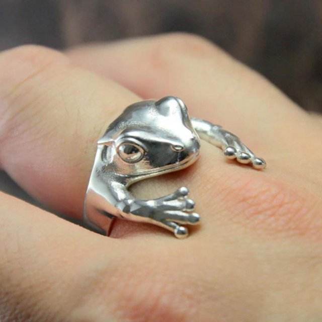 Frog Toad Animal Rings for Women men Artistic Design Retro Opening Resizable Unisex Female Statement Rings Silver Color Gift Frog-3 Resizable