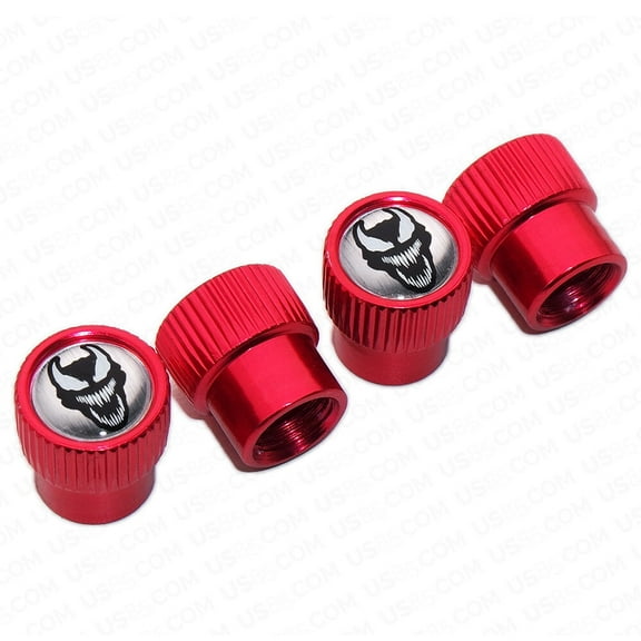 4pcs Universal Fit Venom Car Wheels Tire Air Valve Caps Stem Dust Cover Red