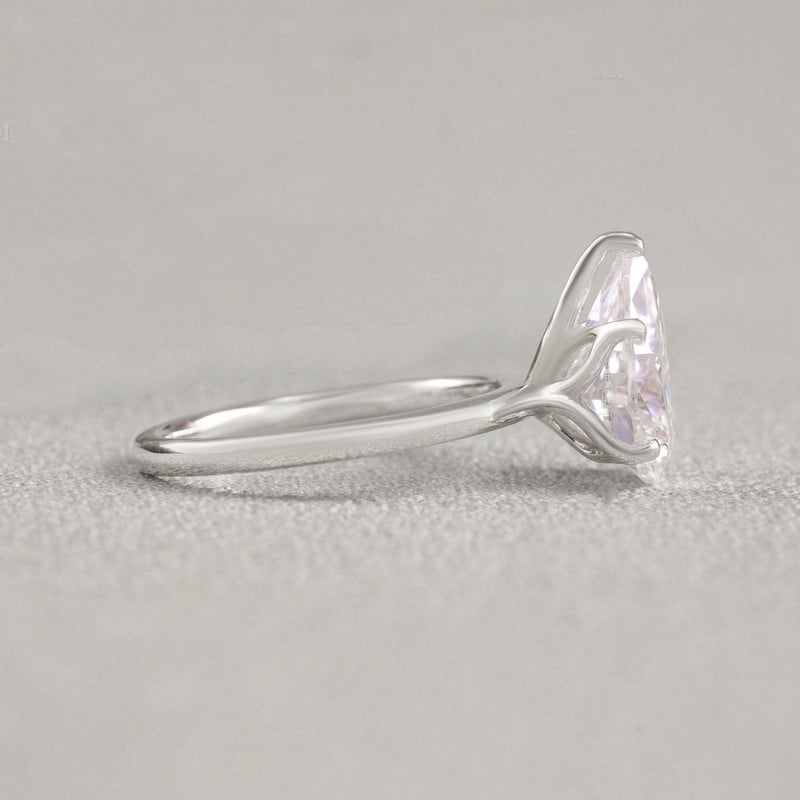 Cora Jewellery 2.5CT Tulip Floral Setting Pear Moissanite Solitaire Engagement Ring For Women , 18K White Gold