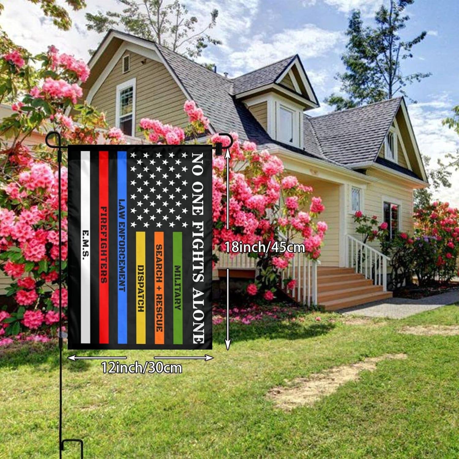 XIFAN Gartenflagge 'No One Fights Alone' – First Responders Motiv, Doppelseitig, 32,5 X 45,7 Cm, Wetterfest