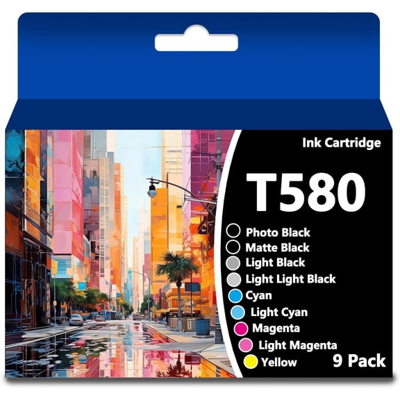 T580 Ink Cartridges(T5801 T5802 T5803 T5804 T5805 T5806 T5807T5808 T5809) Compatible Epson with Stylus Pro 3800 Printer(9 Packs,with Chip)