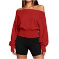 thumbnail image 4 of cocolona Off Shoulder Cropped Sweatshirts for Women Solid Color Long Sleeve Casual Shirts Sporty Trendy Fall Outfits, 4 of 7