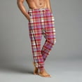 thumbnail image 5 of Mens Pajama Pants Plaid Soft Drawstring Elastic Waist Sleep Pants with Pockets Lightweight Loungewear Jogger Bottoms,Watermelon Red L, 5 of 6