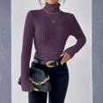 thumbnail image 5 of Long Sleeve T-Shirt for Women Ribbed Knit Turtleneck Slim Fit Sweater Top, Stretchy Casual Pullover for Fall Winter, 5 of 5
