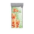 thumbnail image 2 of Watercolor Flower Bedding Set with Sheet & Covers, Hand Drawn Old Persian Roses on Grass Perennial Botanic Artwork Print, Printed Bedroom Decor 2 Shams, 4 Sizes, Orange Green, by Ambesonne, 2 of 3