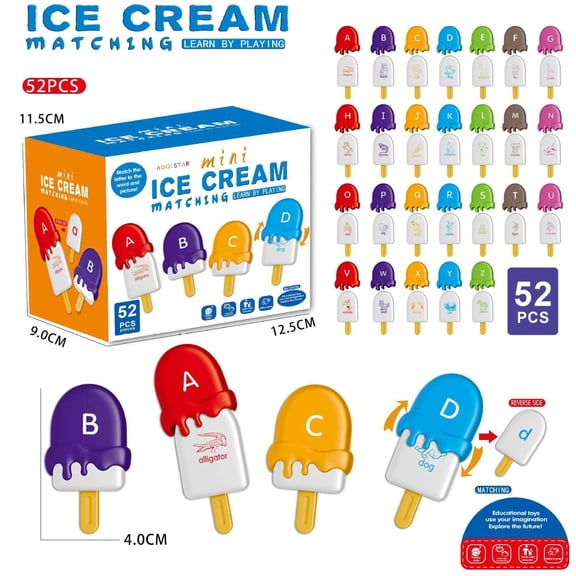 SKYQITIAN Children's English learning toy ice cream alphabet color matching set. Learn ABCs and spelling through play