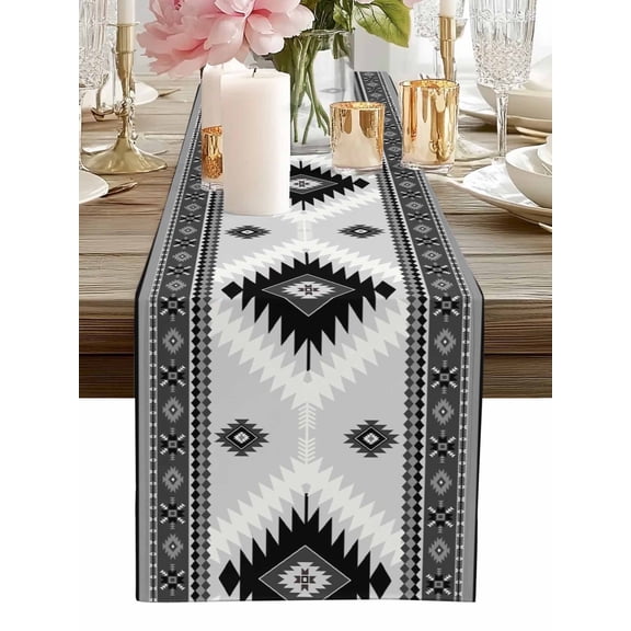 Table Runner Gray Bohemian Table Runners Aztec Boho Tribal Style Cotton Linen Dresser Scarf Kitchen Dining Table Decor for Home Dinner Party Decor 13x72 Inch