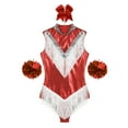 thumbnail image 3 of Doomiva Women Cheerleading Latin Dance Leotard Bodysuit Outfit Shiny Metallic Jazz Ballroom Dress Red M, 3 of 7