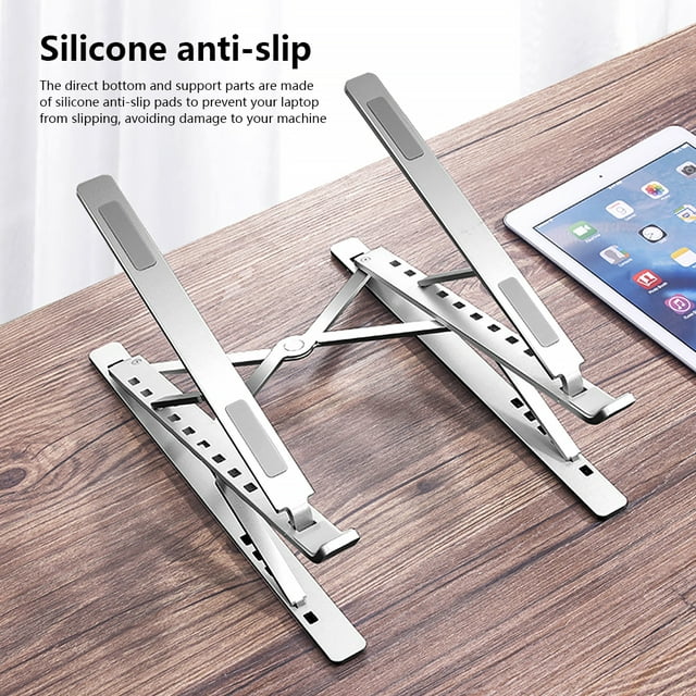 Support d'Ordinateur Portable Pliable Hauteur Réglable Ergonomique pour Ordinateurs Portables Tablettes Tables de Jeu Support PC Élévateur Cadeaux Maison Bureau Argent