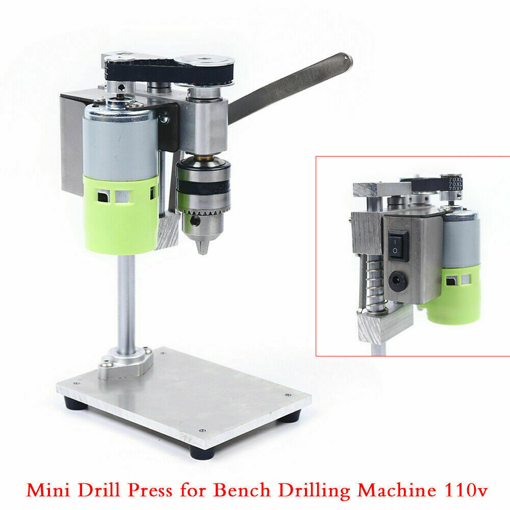 Oukaning Mini Drill Press Bench Small Electric Drill Machine Work Bench 110-240V 100W Ups, Size: One size, Silver