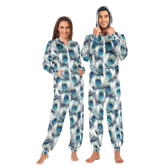 joogoo Peacock Feathers-s1 Unisex Adults Onesies Pajamas Jumpsuits L