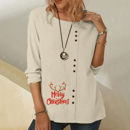 

Zedker Dressy Tops for Women Plus Size Business Casual Tops for Women Winter Women Fashion Round Neck Loose Christmas Print T-Shirt Tops Blouse Pullover