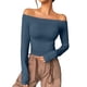 thumbnail image 1 of Top de manga larga con hombros descubiertos para mujer: camiseta corta sexy, material de poliéster, tallas XS-XL, ideal para la moda otoñal y para salir, 1 of 8