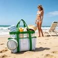 thumbnail image 6 of VORJELT Waterproof PVC Beach Tote Bag with Detachable Zipper Pouch, Striped Design, Large Capacity for Pool, Gym, Travel Green, 6 of 6