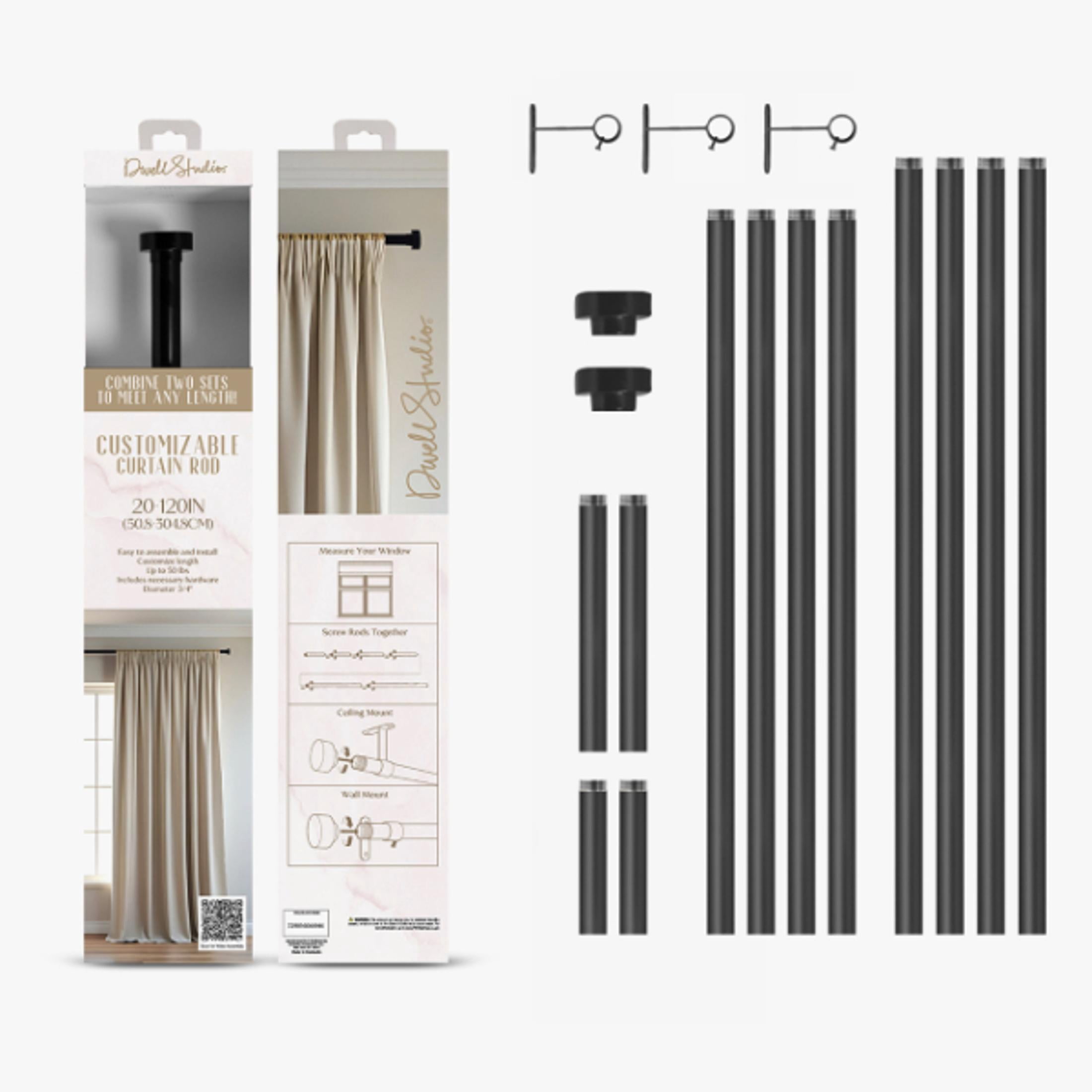 Dwell Studio 3/4" Customizable Curtain Rod Kit, 20-120", Matte Black