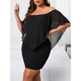 thumbnail image 7 of Black Plus Size Off-Shoulder Fitted Mini Dress With Sheer Flounce Overlay, 7 of 7