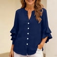 thumbnail image 5 of ClodeEU Womens Ruffle 3/4 Sleeve Blouse Tops ,V Neck Business Casual Blouses Shirts with Buttons Navy,Womens Plus XXXL, 5 of 7
