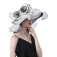 thumbnail image 5 of Organza Church Fascinator Wedding Tea Party Derby Hats for Women Flower Wide Brim Sun Hat, 5 of 6