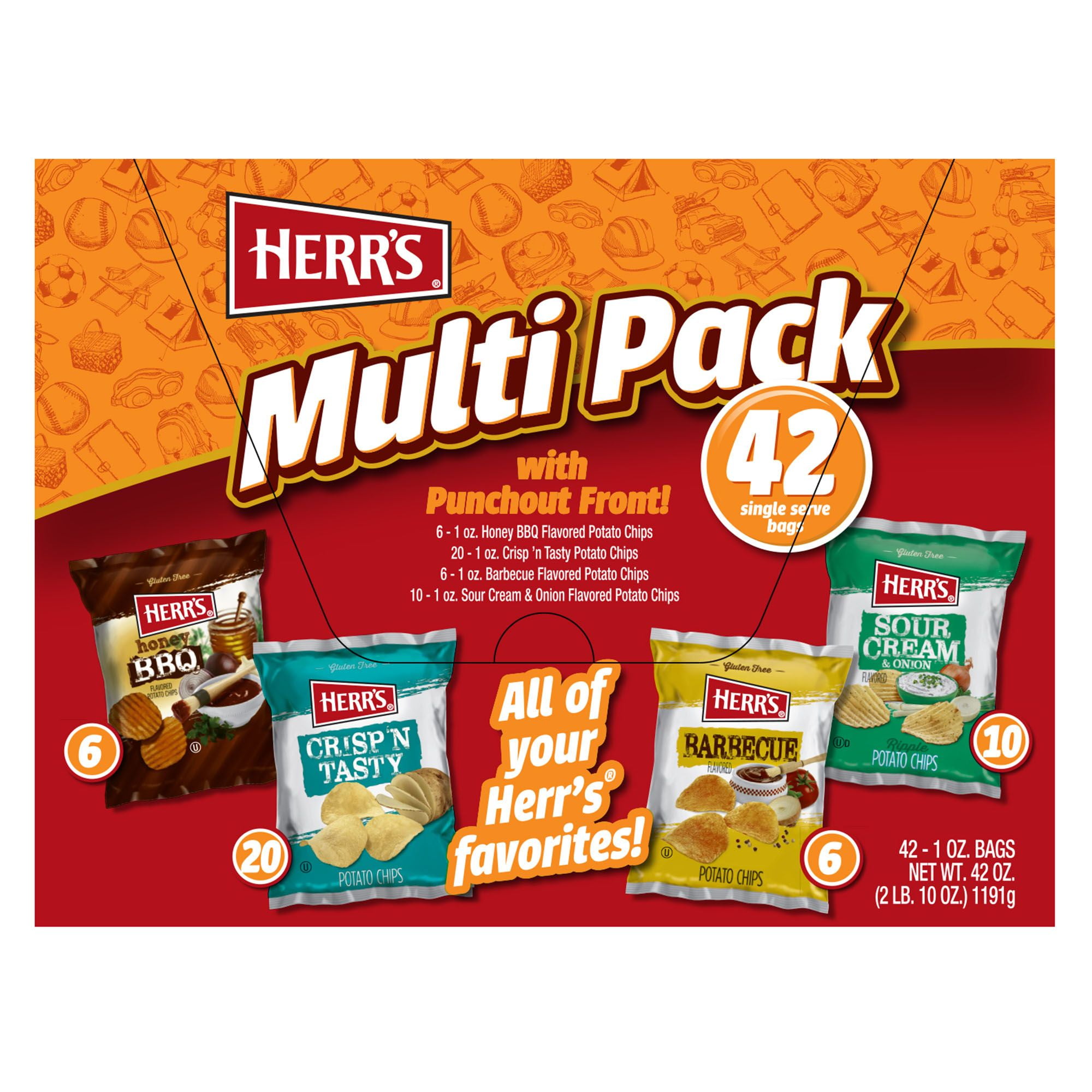 HERRS Pack & Snack Multi Pack with Punchout Front, Potato Chips, 42 Pk