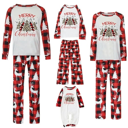 

jsaierl Family Christmas Matching Sets Elk Plaid Nightwear Xmas Pajamas Set for Women Men Kid Baby Christmas Pajamas Outfits