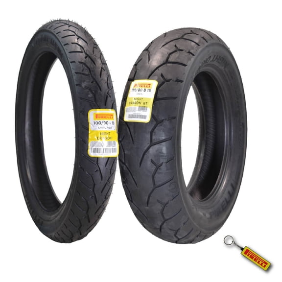 Pirelli Night Dragon Tire Set: 100/90-19 M/C 57H TL Front Tire & Pirelli Night Dragon GT 170/80B15 M/C 77H TL Rear Tire - Superior Traction & Handling for High-Performance Cruisers w/ Keychain