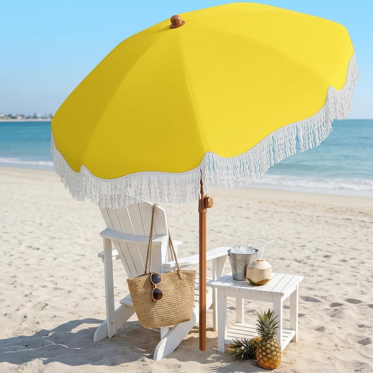 7ft yellow patio umbrella Outdoor With Fringe making it the perfect addition to your outdoor decor ACEGOSES 7.5-Feet Steel Yellow Push-button