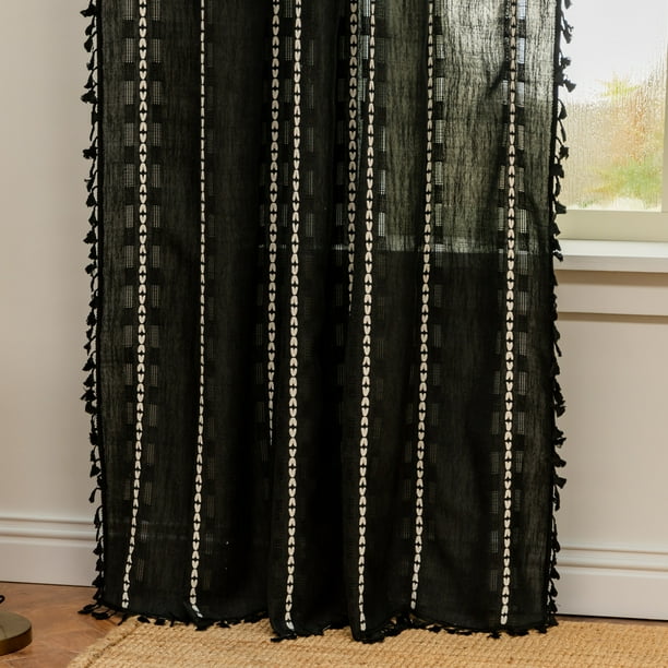 Nvzi Cortinas largas con bolsillo para barra - 1 cortina negra para dormitorio, 214*132 cm, de poliéster, ideales para privacidad y control de la luz. Estilo A