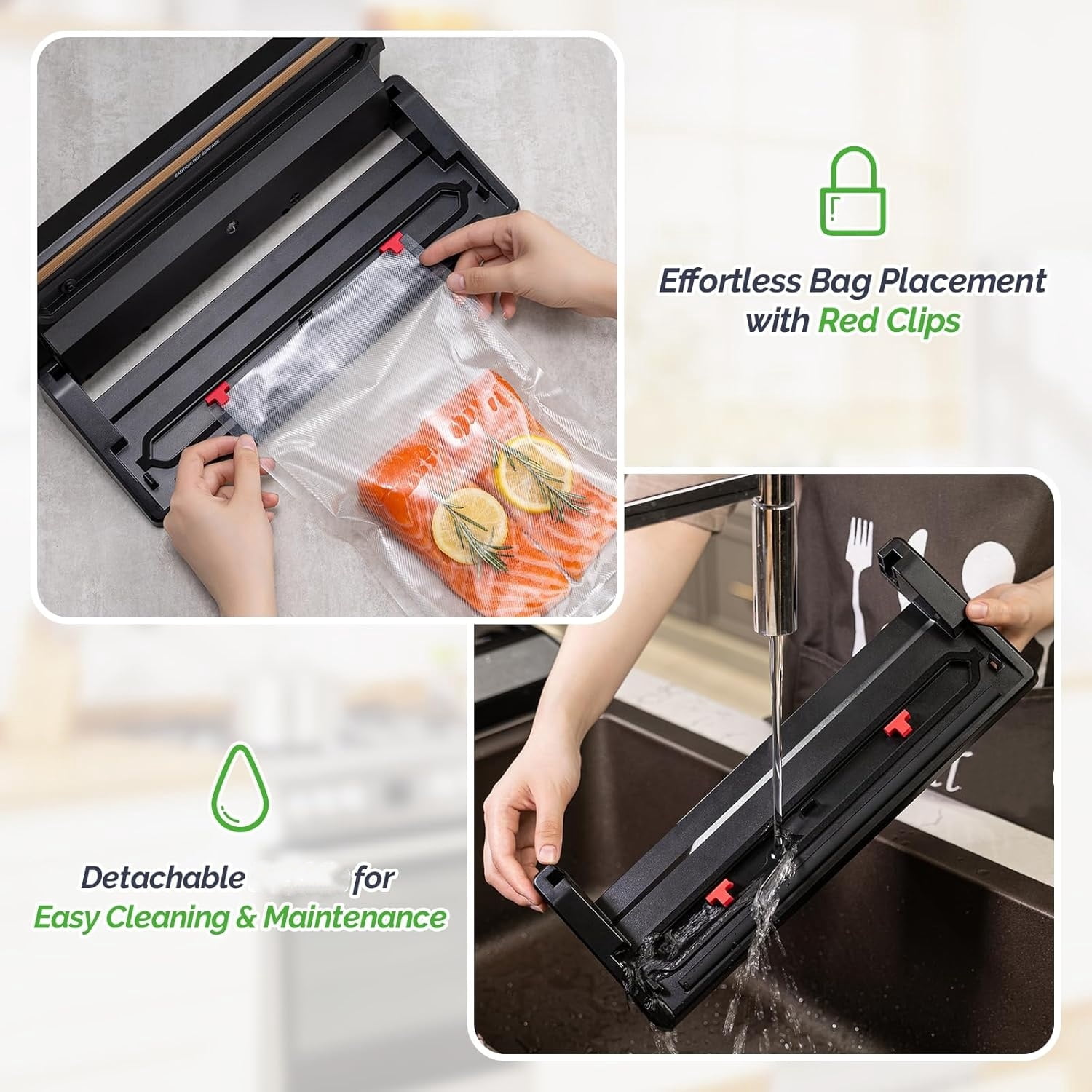 Vacuum Sealer, Vacuum Sealer Machine for Food Storage with Sealer Bags & Roll, Automatic Food Sealer, Compact, LED Lights, Easy to Clean, Dry & Moist Modes (Silver)