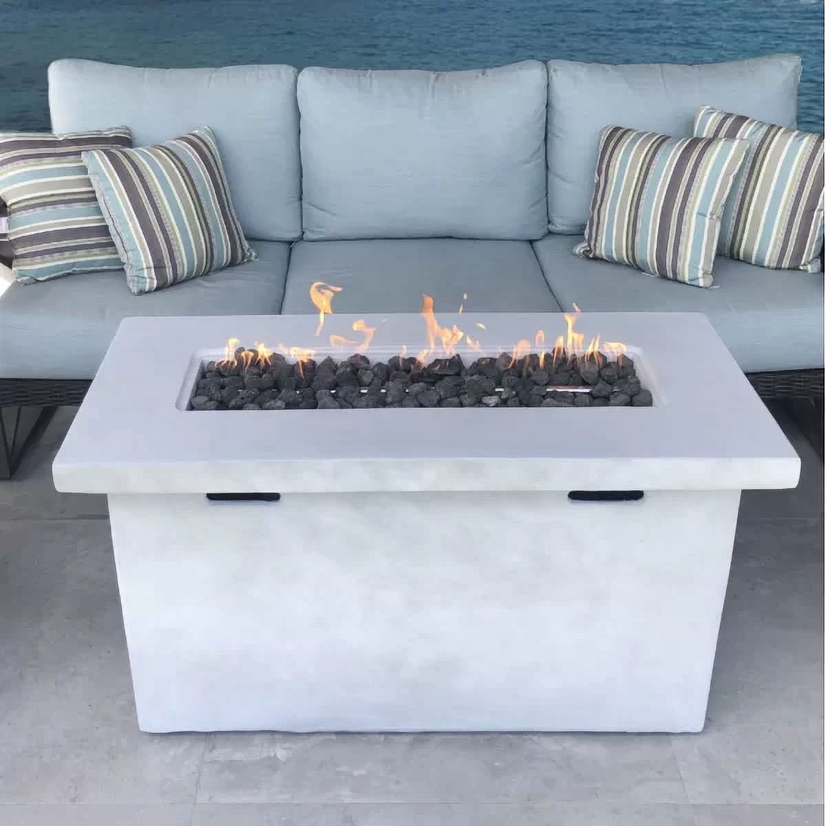 E-Western 25 Inch H x 42 Inch W Fiber Reinforced Concrete Propane Outdoor Fire Pit Table for Garden Outdoor Heating