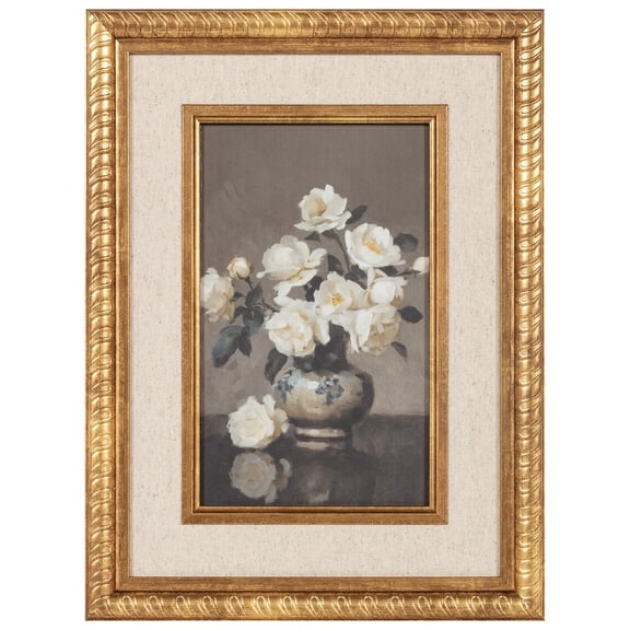 Vintage White Floral Art Print with Frame