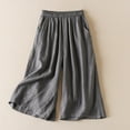 thumbnail image 2 of cfhntfmh Wide Leg Pants for Women Cotton Linen Loose Elastic Waist Capri Pants Casual Summer Pocketed Palazzo Cropped Trousers, 2 of 6