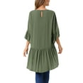 thumbnail image 3 of INSPIRAR CHIC Blusas Asimétricas de Mujer con Mangas de Campana 3/4, Cuello Redondo, Espalda con Abertura, Dobladillo con Volantes, Talla 2XL, Verde Ejército, 3 of 6