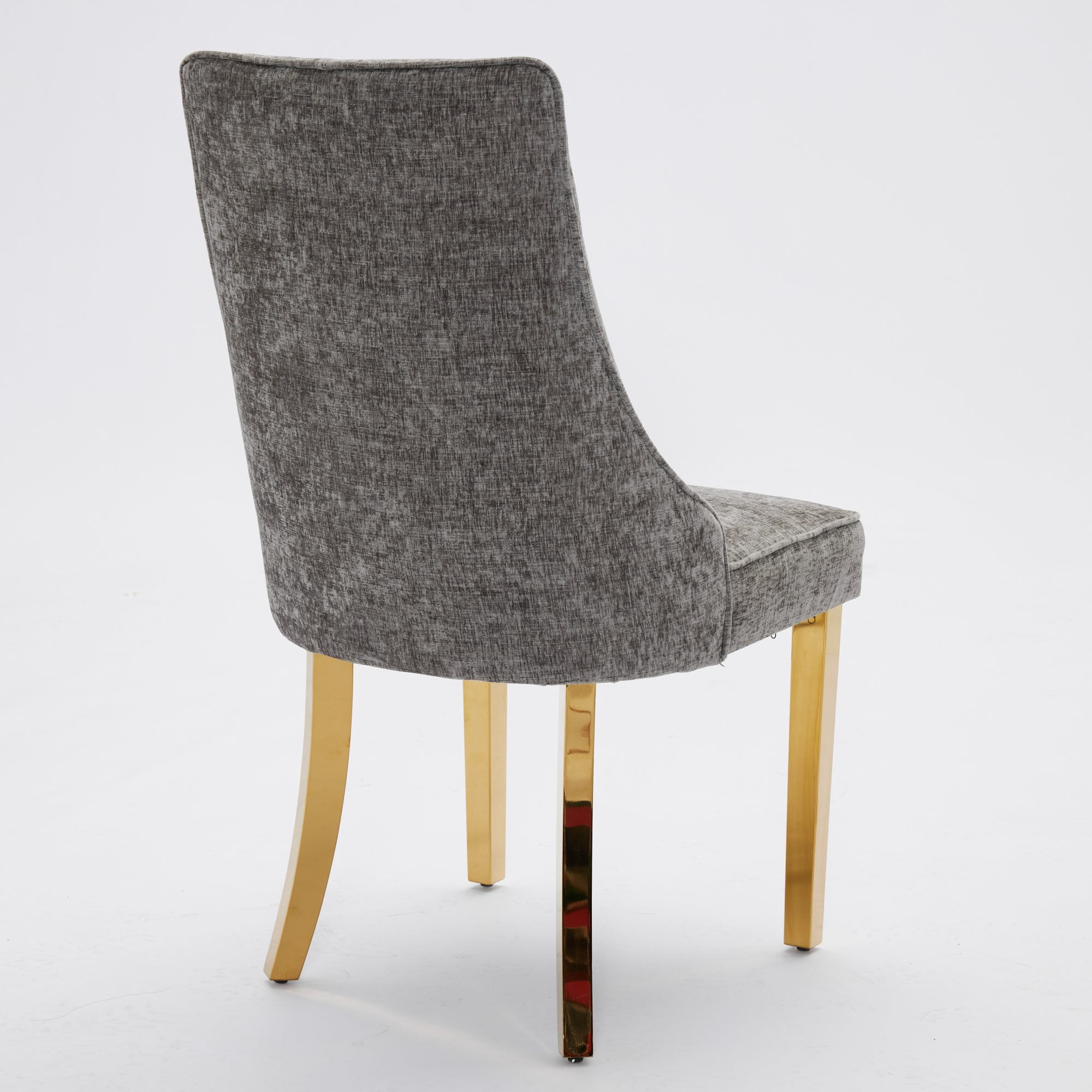 Aukfa Modern Chenille Dining Chairs Set of 2, Upholstered Kitchen Side Chair Accent Chair w/ Golden Steel Legs,Gray