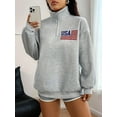 thumbnail image 6 of Women'S Monochrome Quarter Zip Sweatshirt Long Sleeve Top Flower Gray XL, 6 of 9