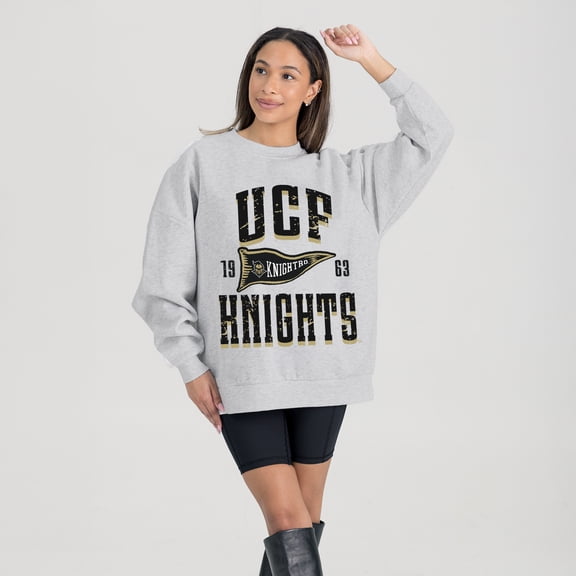 Women's Gameday Couture Ash UCF Knights Oversized Pennant Pride Premium Fleece Sweatshirt