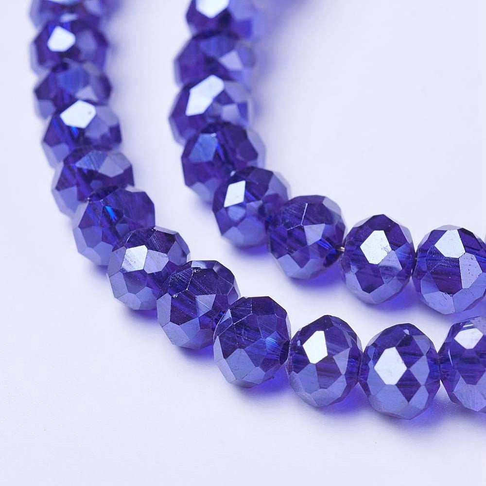 Electroplate Glass Beads Strands Pearl Luster Plated Faceted Rondelle Medium Blue 10x8mm Hole: 1mm about 63~65pcs/strand 49~50cm