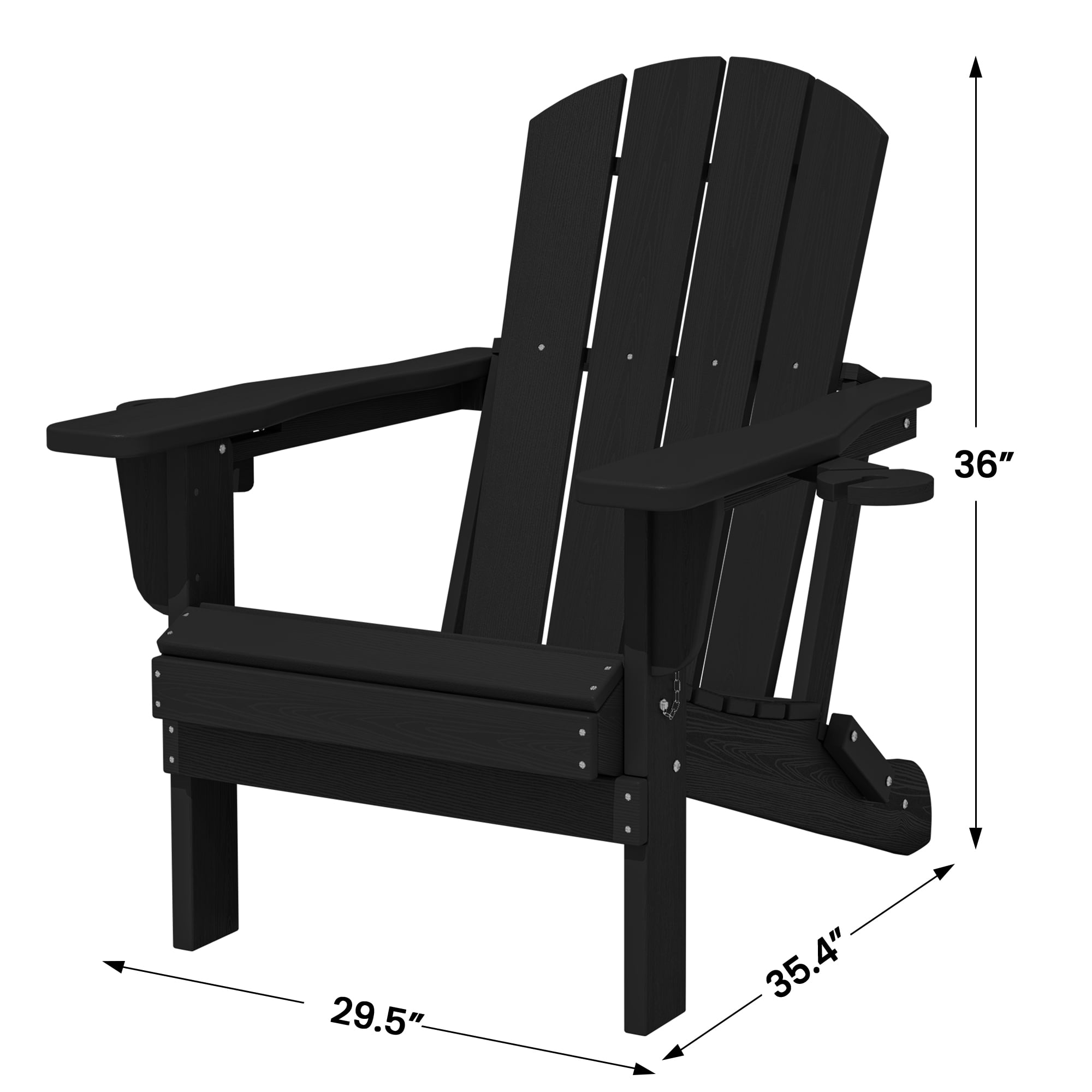 SERWALL Folding Adirondack Chair Set with Dual Cup Holders & Phone Holder, All-Weather HDPE Fire Pit Chairs for Outdoor, Patio, Poolside, Garden - Black